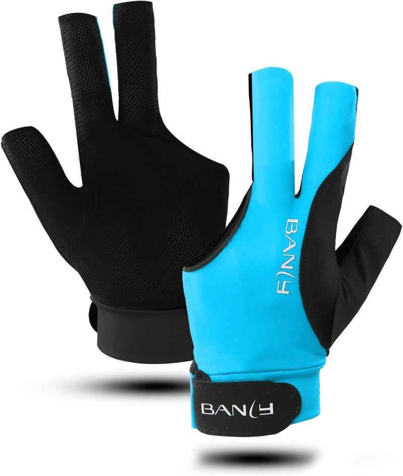 Banly Billiard Pool Gloves Fits on Left Hand 3 Finger, Small Snooker Cue Sport Glove, Billiards Players Sporty Compact Pull On Half Finger Billiard Glove - Image 1